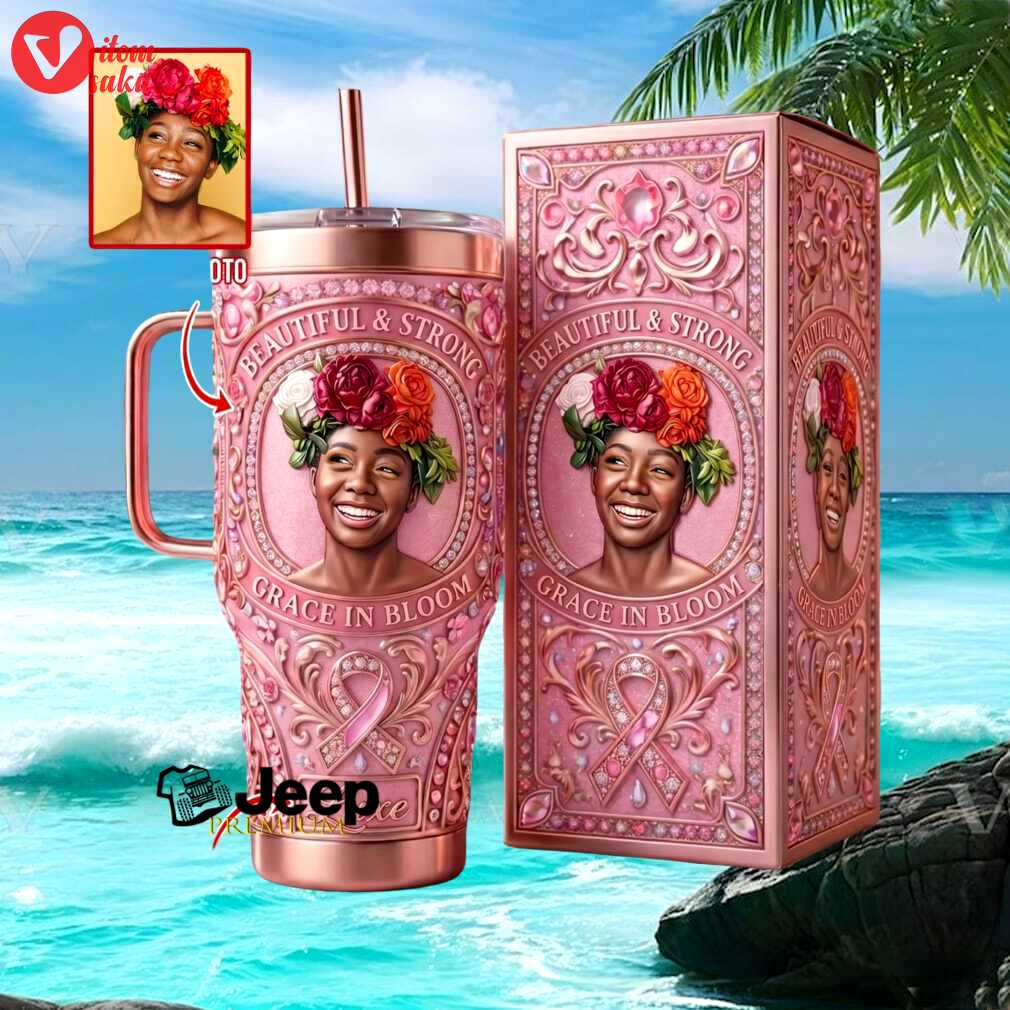 Beautiful and strong grace in bloom custom photo personalized pink luxe stainless steel insulated tumbler