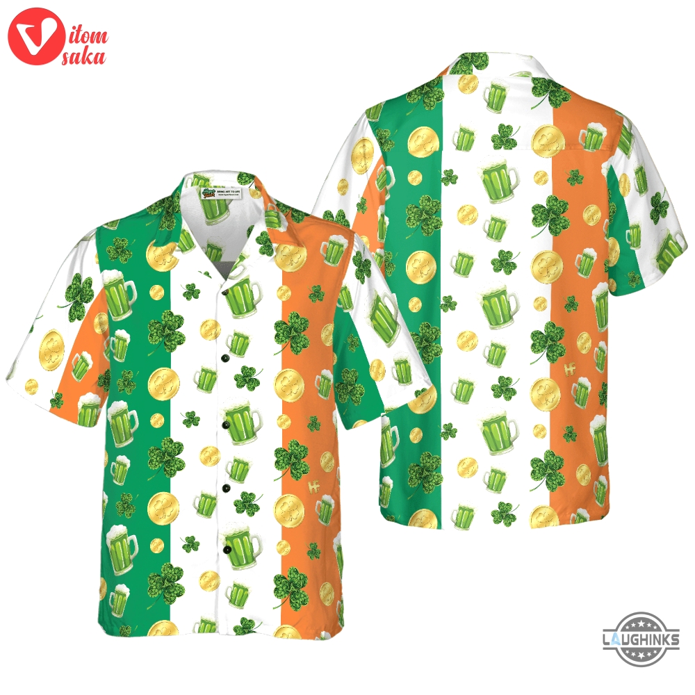 Beer shamrock and coin st patricks day hawaiian shirt aloha summer beach button up shirts and shorts gift
