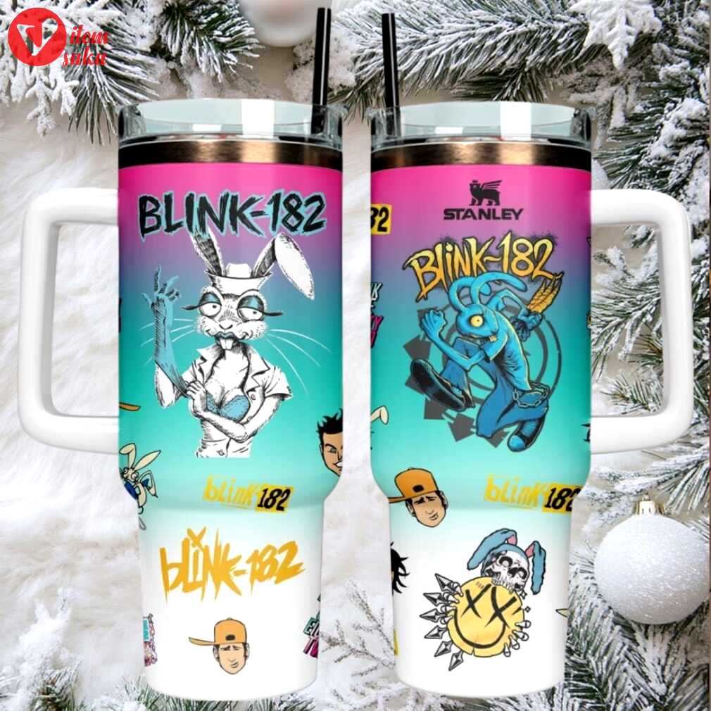 Blink 182 stanley tumbler cup with handle & straw   official band merch