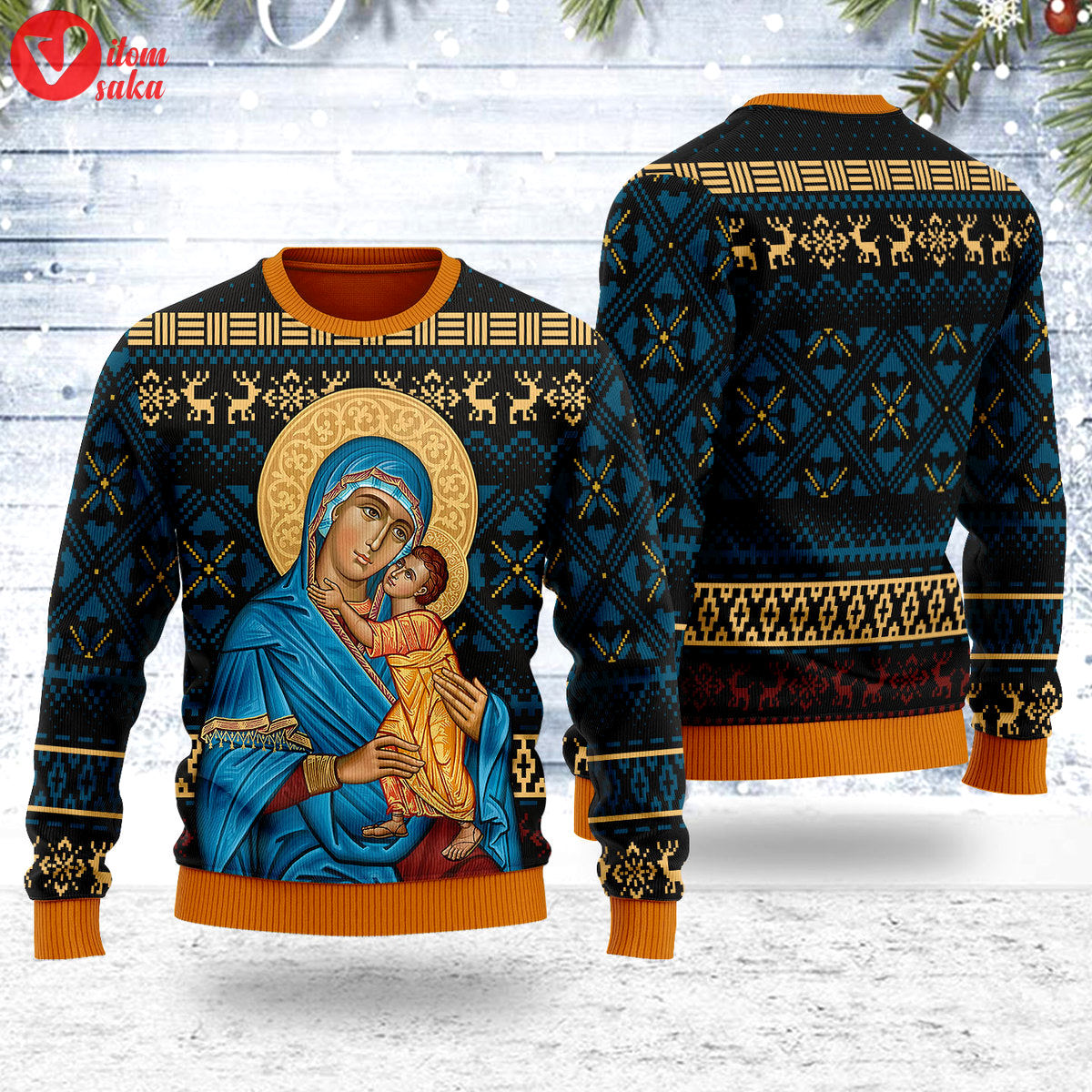Blue madonna virgin mary christmas sweater – stormmerch exclusive