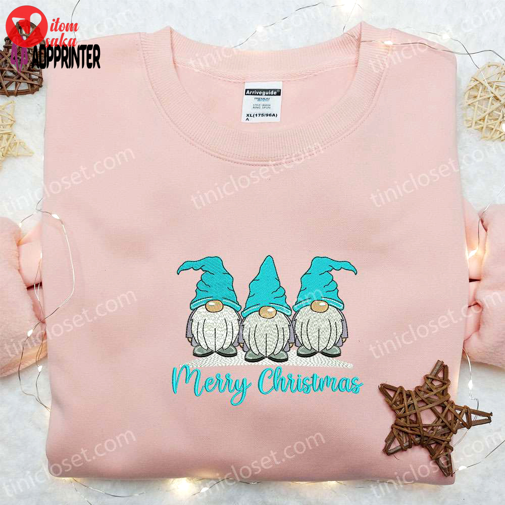 Blue merry christmas shirt & hoodie: embroidered gnomes – perfect family gifts