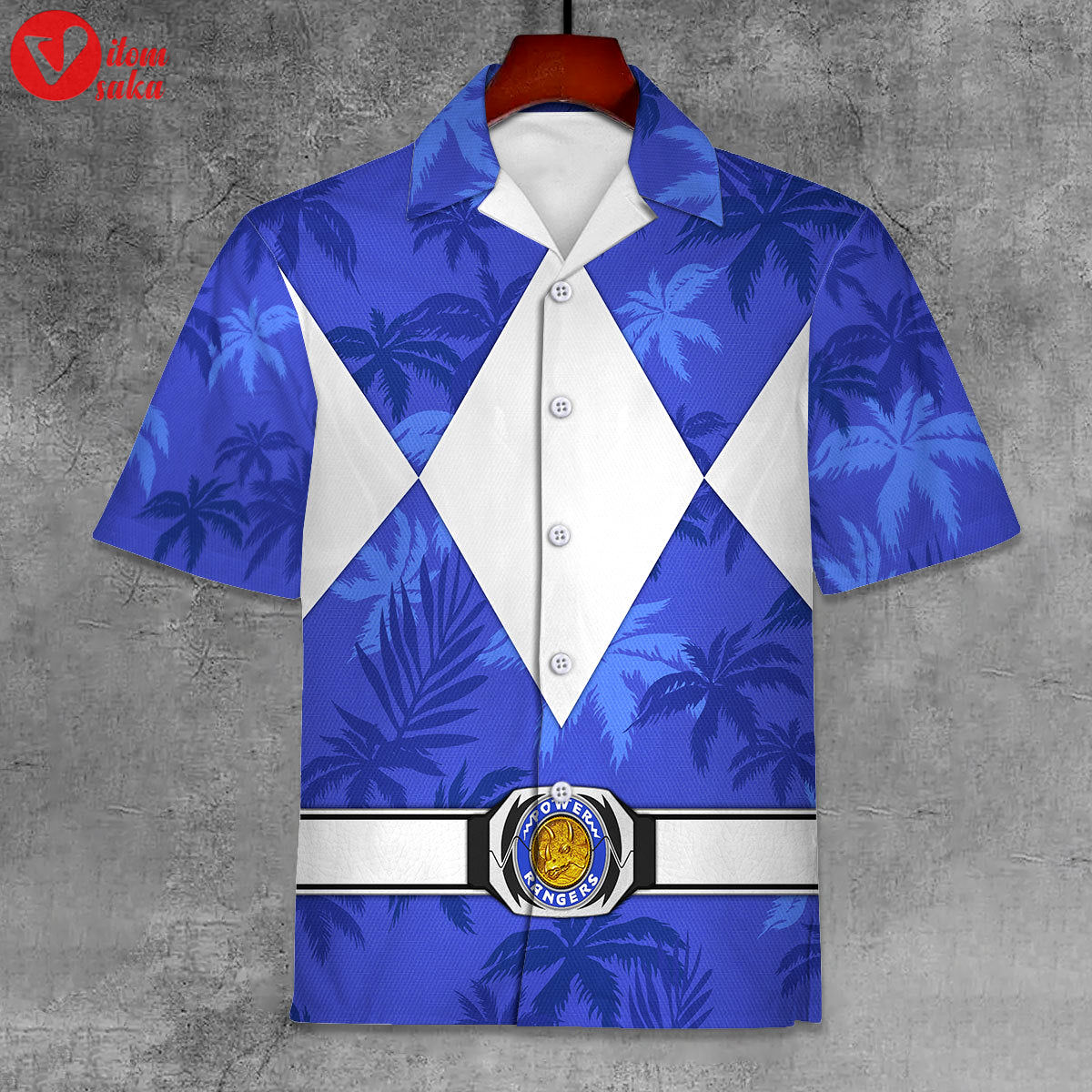 Blue ranger x tommy vercetti hawaiian shirt beach shorts – stormmerch exclusive