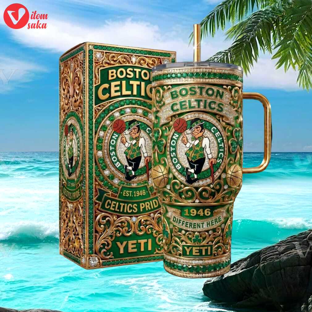 Boston celtics different here gold & emerald luxury fan tumbler