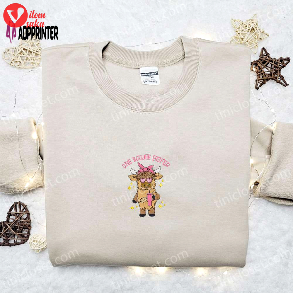 Boujee highland cow embroidered shirt & hoodie: perfect gift for animal lovers!