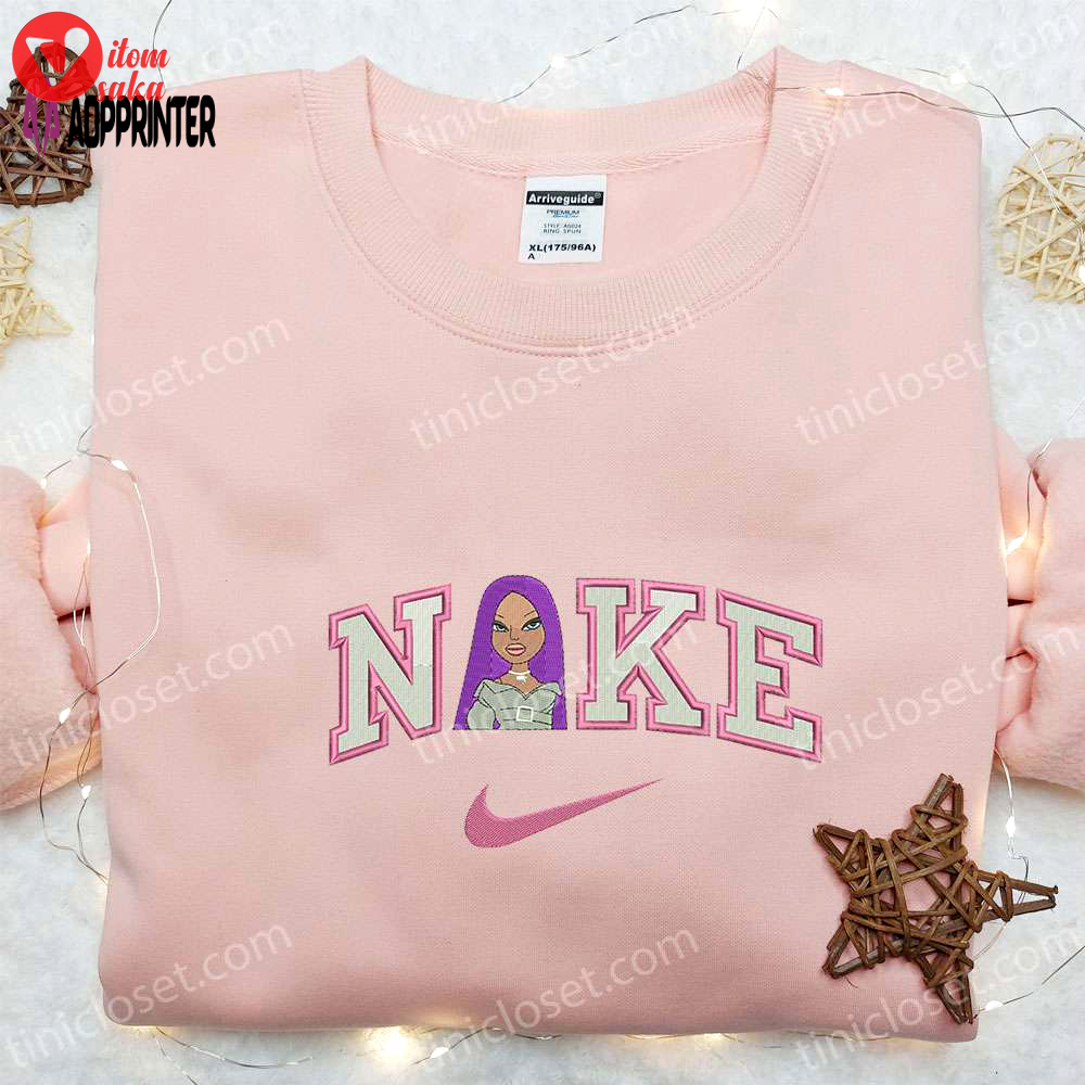 Bratz doll purple hair x nike embroidered sweatshirt: cartoon hoodie perfect family gifts