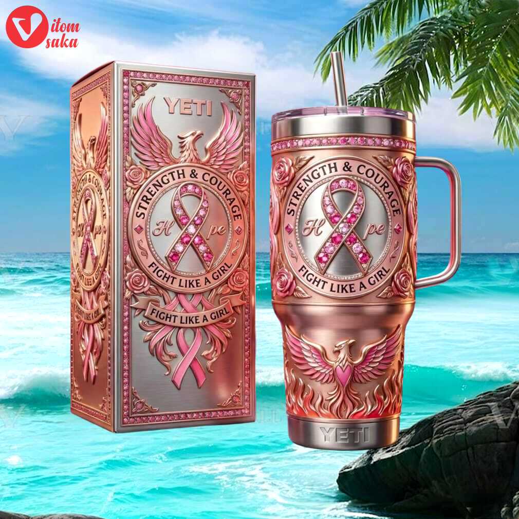 Breast cancer awareness “fight like a girl” pink ribbon phoenix yeti 40oz tumbler