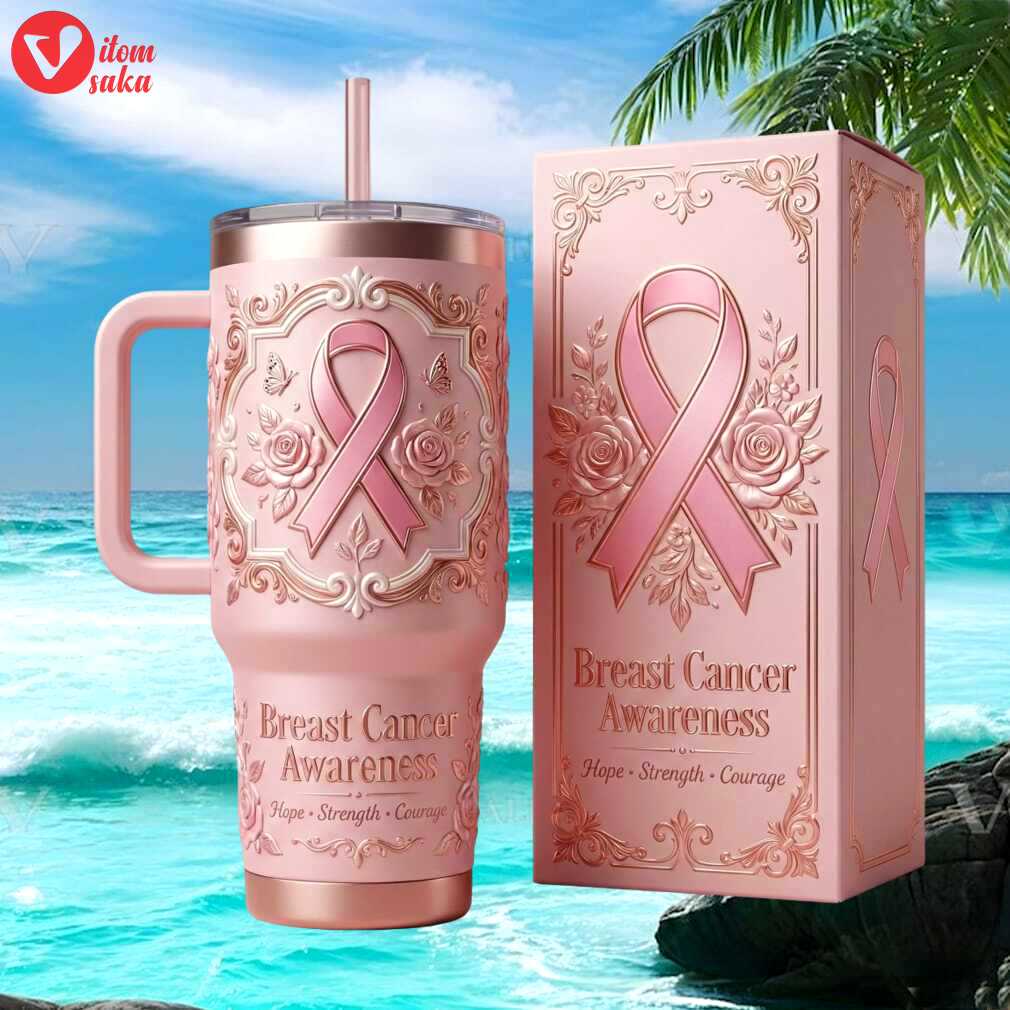 Breast cancer awareness hope strength courage pink floral embossed 40oz tumbler