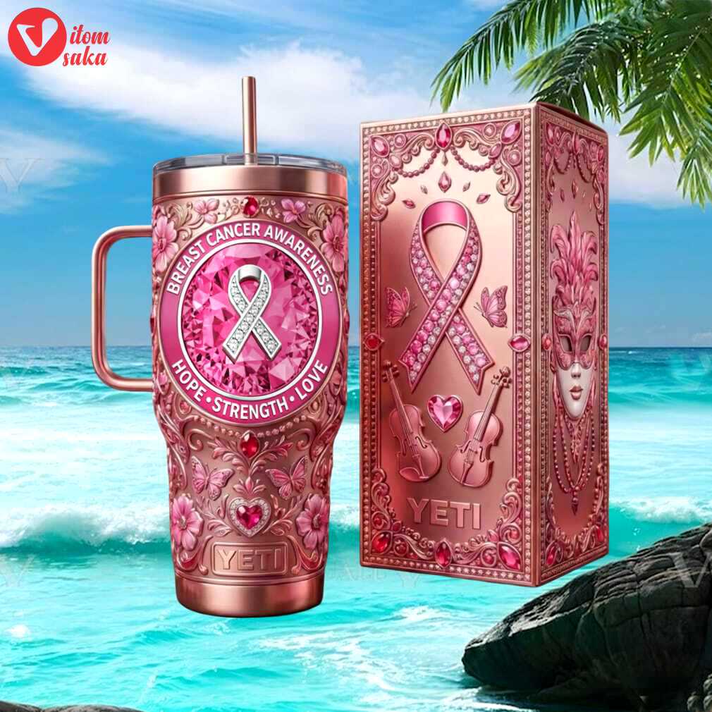 Breast cancer awareness hope strength love pink ribbon 40oz tumbler