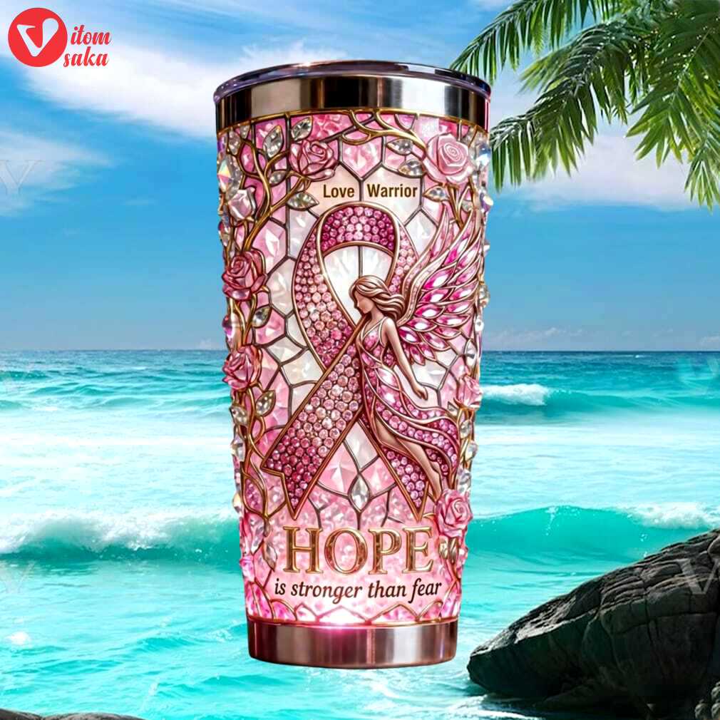 Breast cancer awareness hope warrior angel pink ribbon tumbler