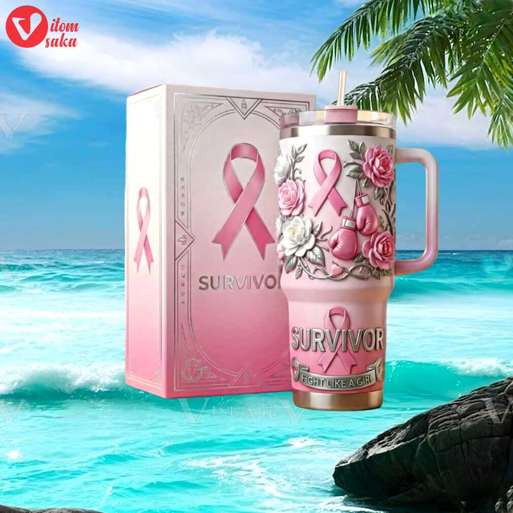 Breast cancer awareness “survivor” 3d floral tumbler   pink ribbon fight like a girl gift