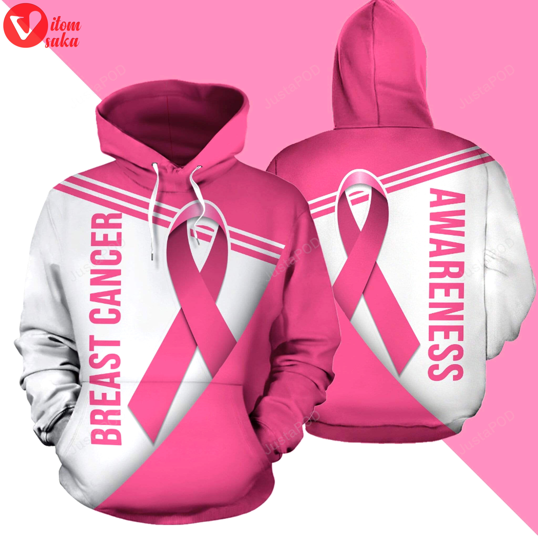 Breast cancer pink ribbon 3d all print hoodie, zip- up hoodie