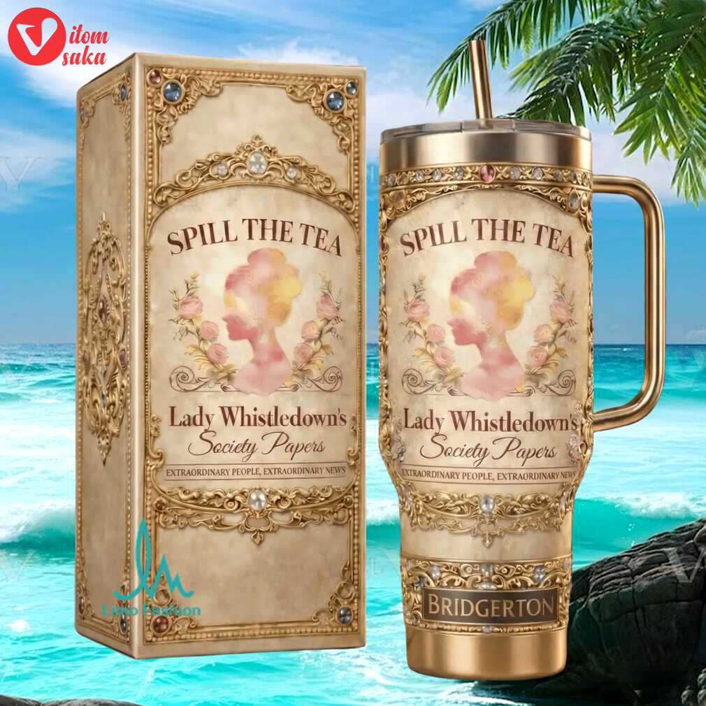 Bridgerton lady whistledown society papers spill the tea regency style fan gift stainless steel insulated tumbler