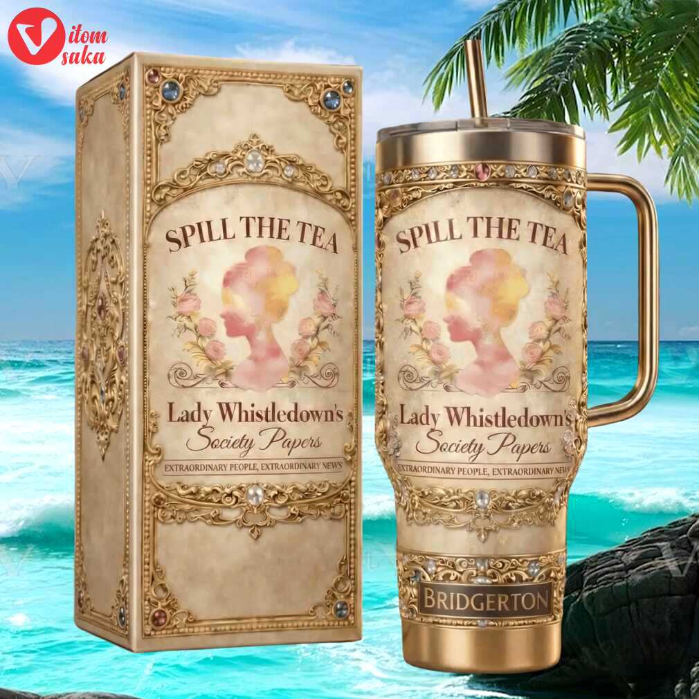 Bridgerton lady whistledown spill the tea vintage gold filigree tumbler