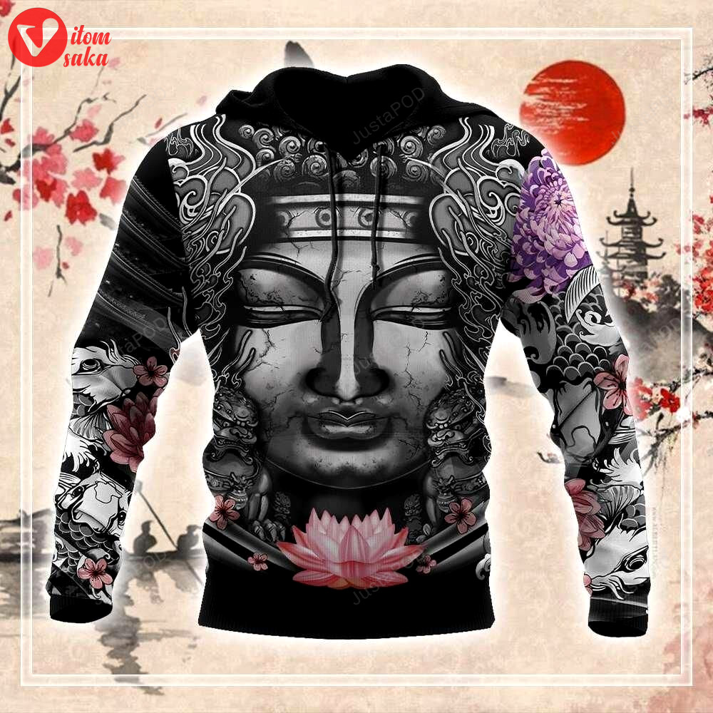 Buddhism japanese tattoo 3d all over printed hoodie, zip- up hoodie