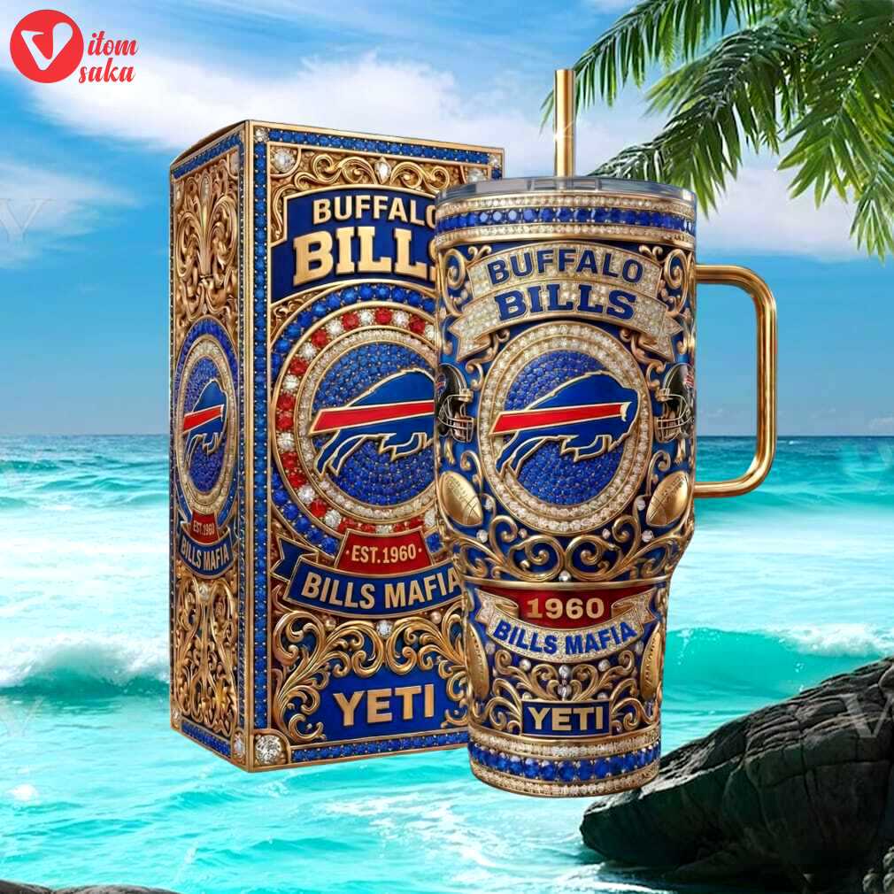 Buffalo bills mafia luxury gold & blue rhinestone insulated tumbler