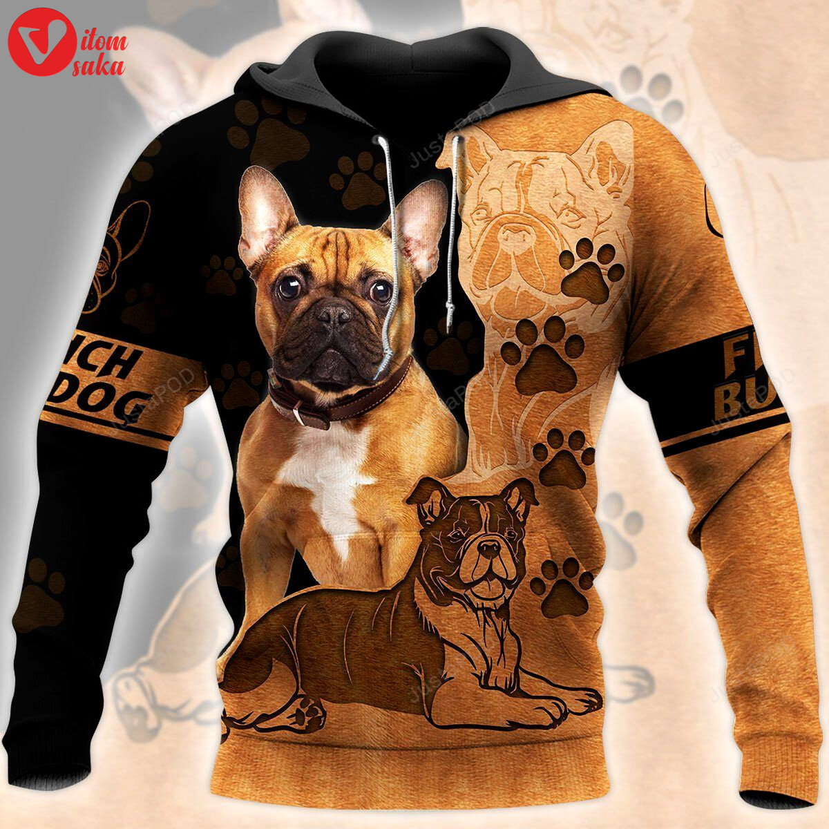 Bulldog 3d all over printed hoodie, zip- up hoodie