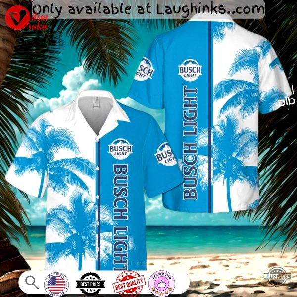 Busch light blue and white hawaiian shirt