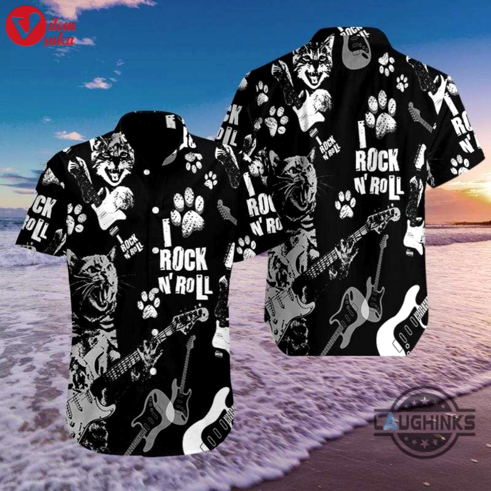 Cat rock n roll tropical hawaiian shirt 131 aloha hawaii shirts aloha summer beach button up shirts and shorts gift