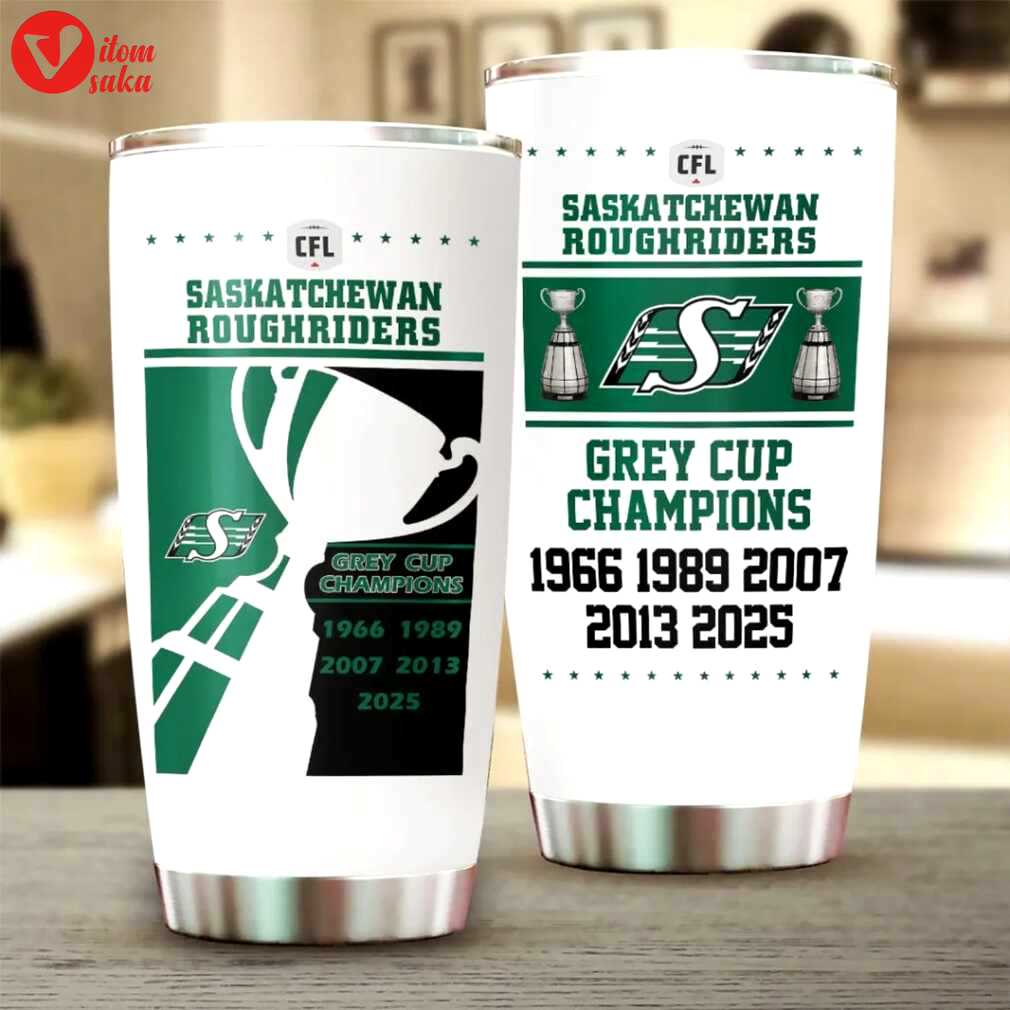 Cfl saskatchewan roughriders 1966, 1989, 2007, 2013, 2025 grey cup champions tumbler