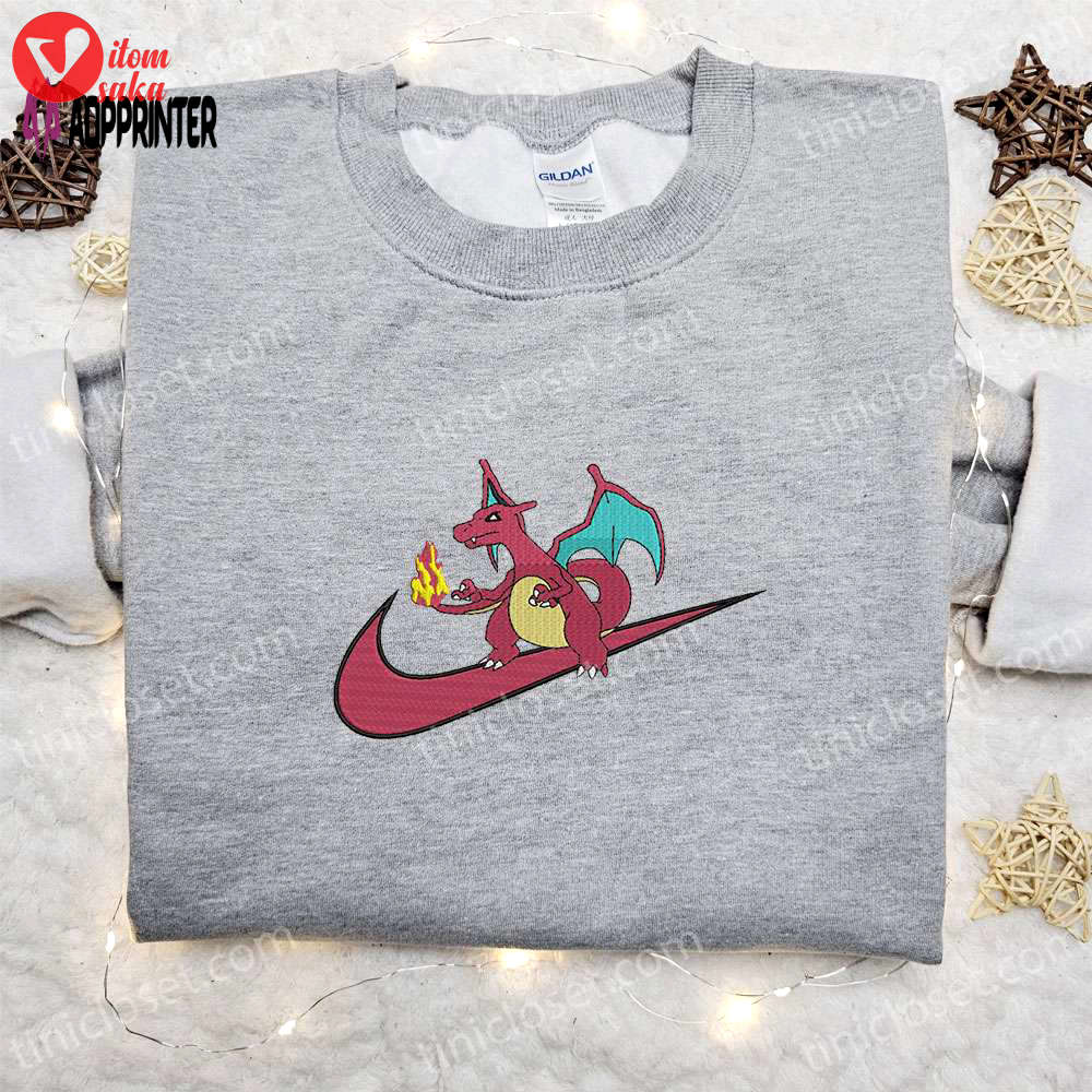 Charizard x nike anime sweatshirt: embroidered pokemon & nike inspired shirt