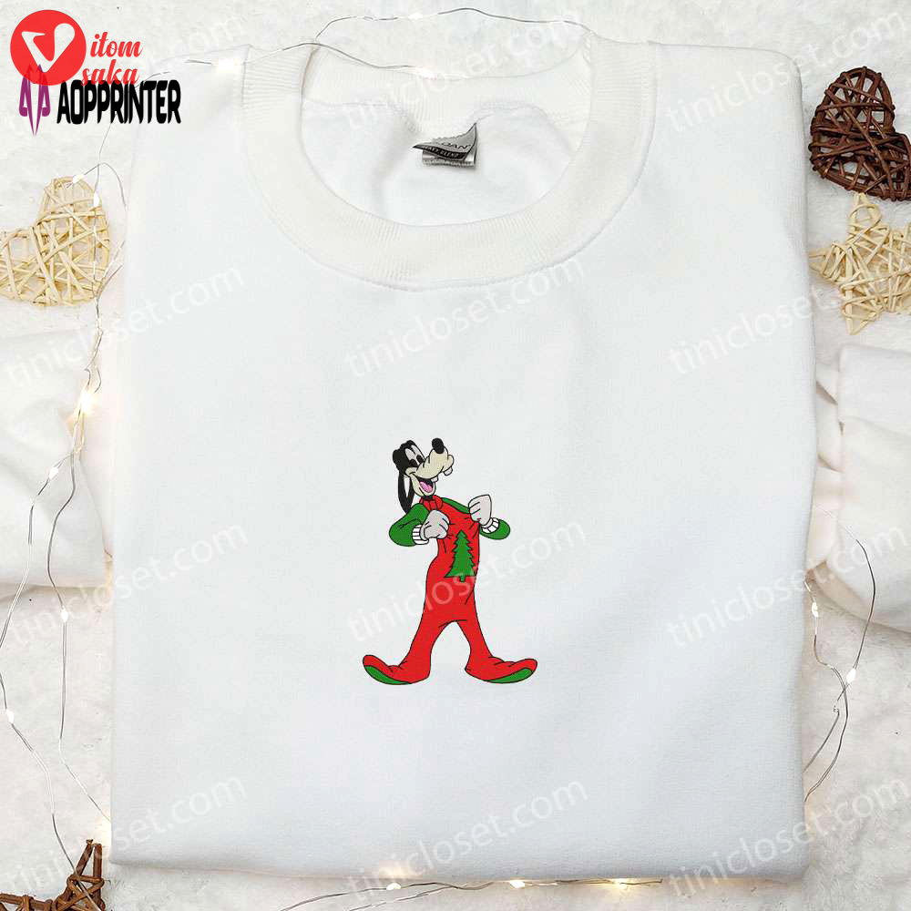 Cheerful christmas embroidered apparel: goofy pajama shirt disney hoodie sweatshirt
