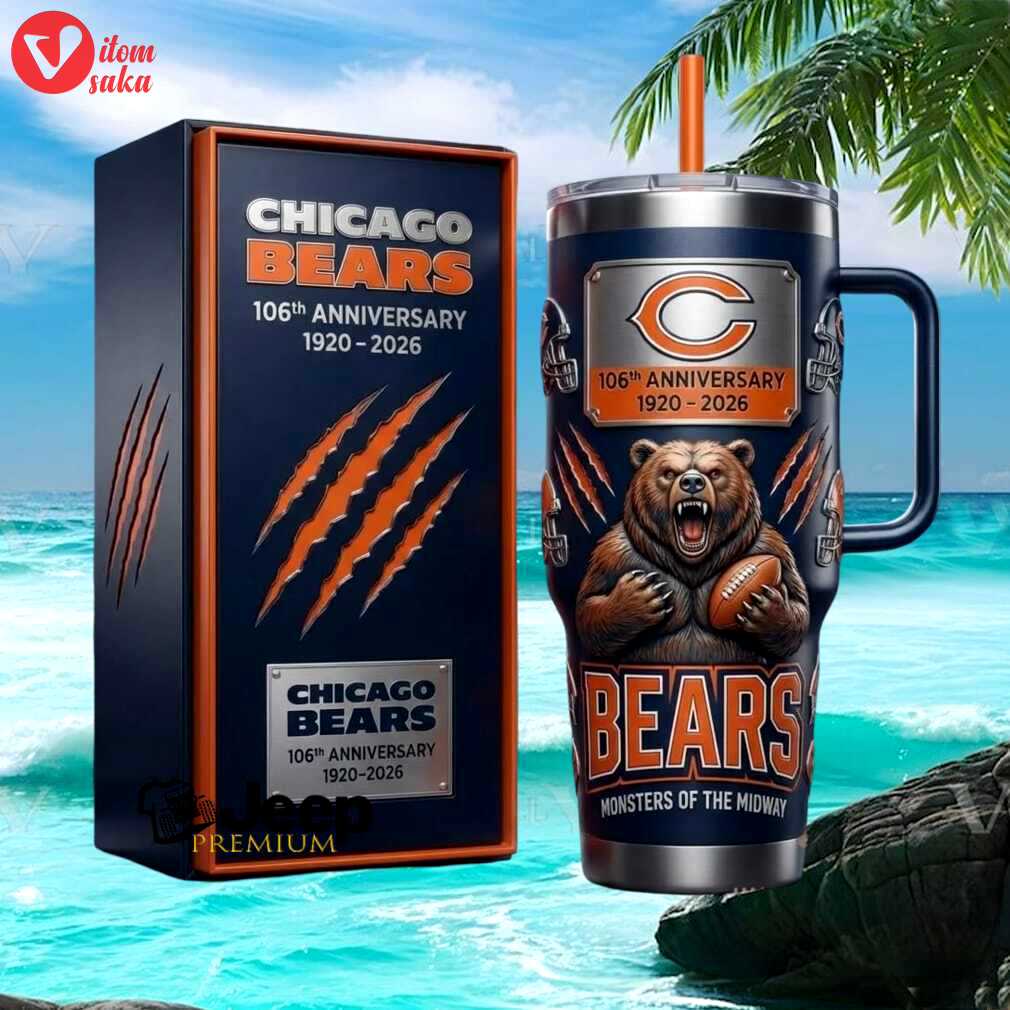 Chicago bears 106th anniversary 1920 2026 monsters of the midway football gifts for men stainless steel insulated tumbler