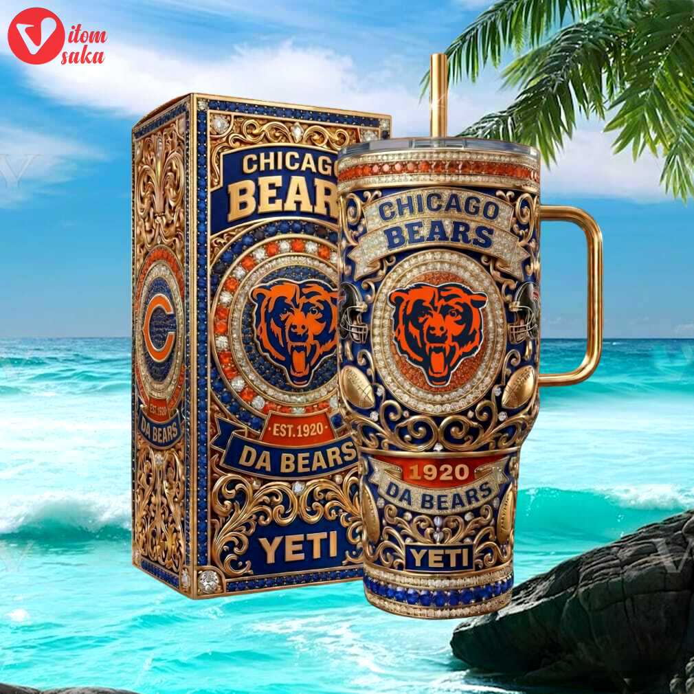 Chicago bears da bears blinged out 40oz tumbler with straw