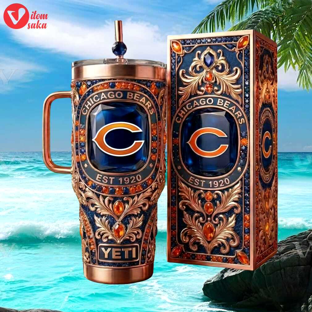 Chicago bears est 1920 luxury 3d sapphire gemstone & copper filigree tumblers