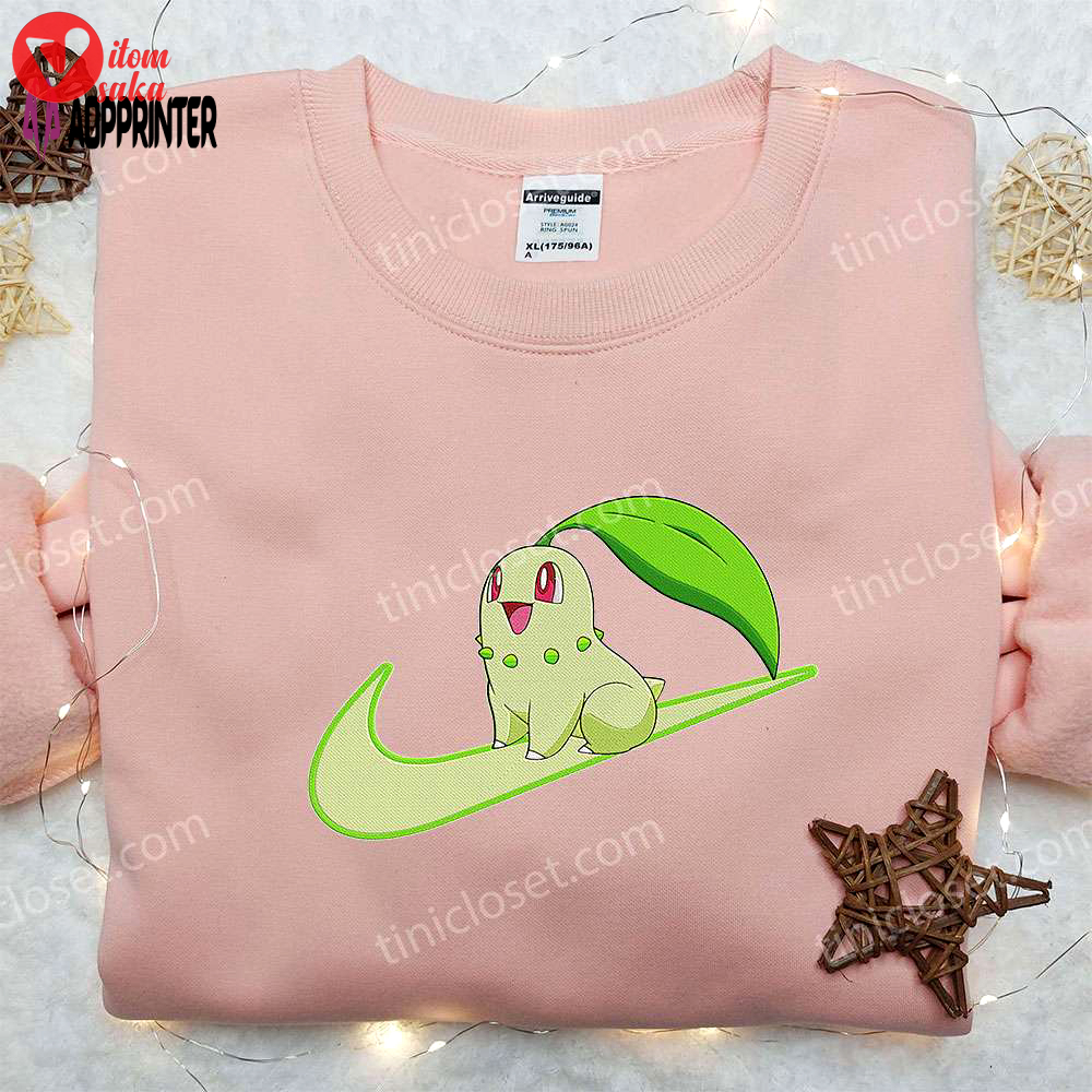 Chikorita x nike swoosh anime embroidered hoodie pokemon & nike inspired shirts