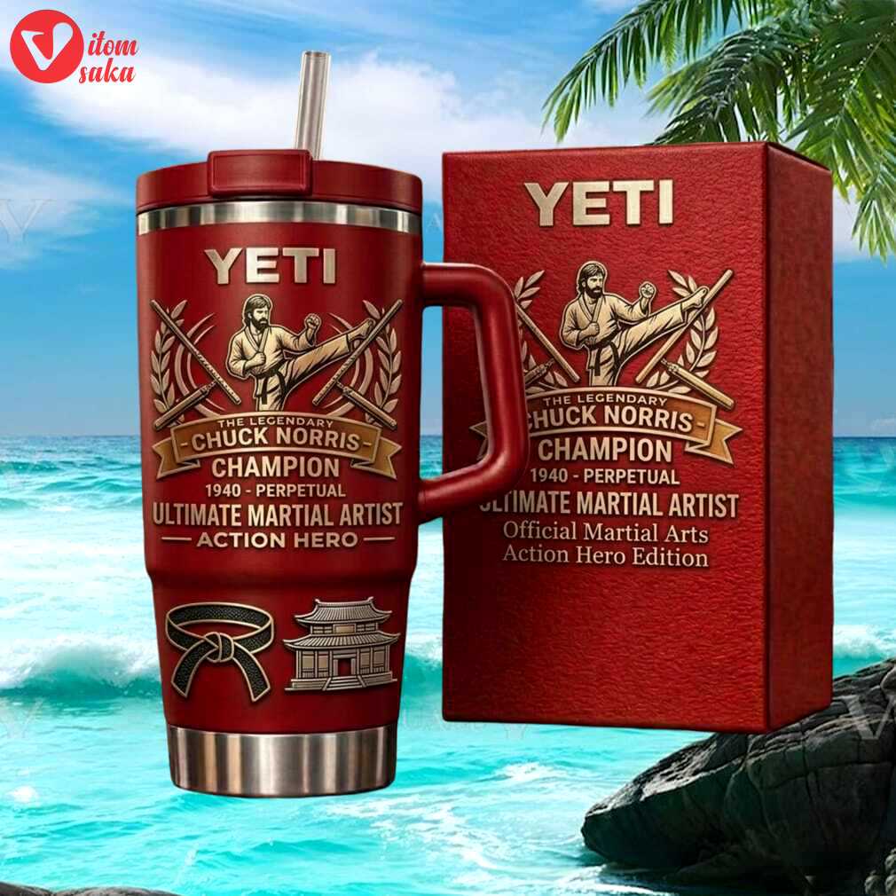 Chuck norris legendary martial artist action hero champion red 40oz tumbler