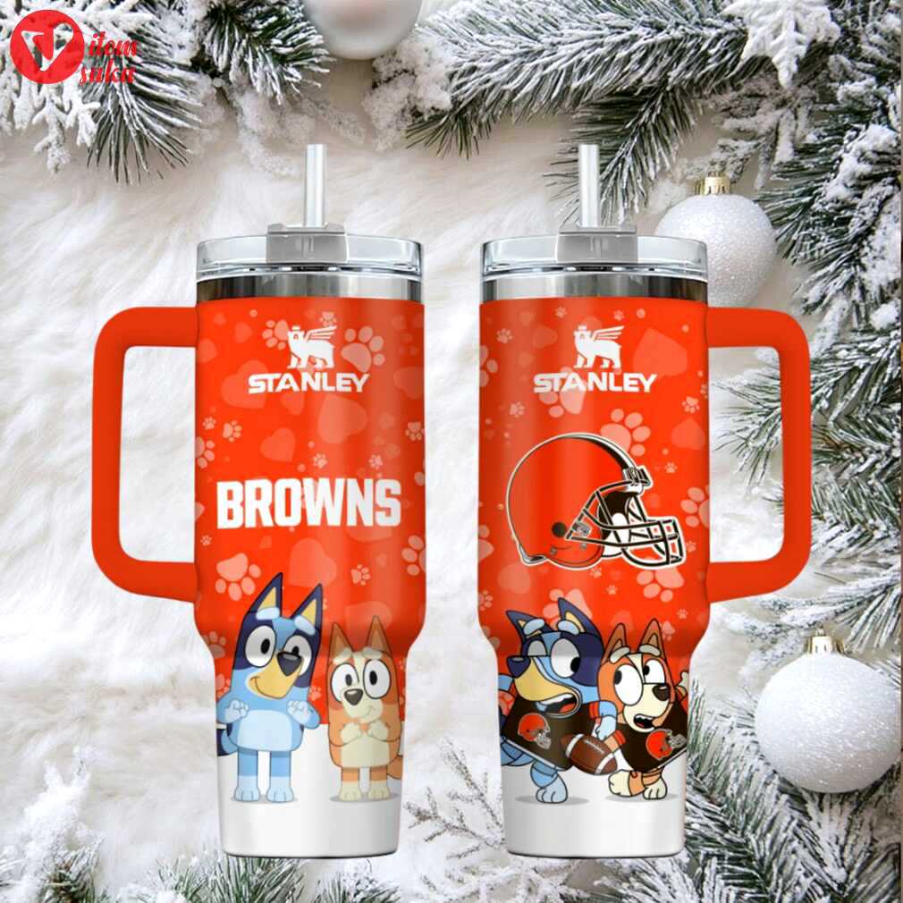Cle browns football x bluey custom stanley cup 40 oz 30 oz tumbler with handle