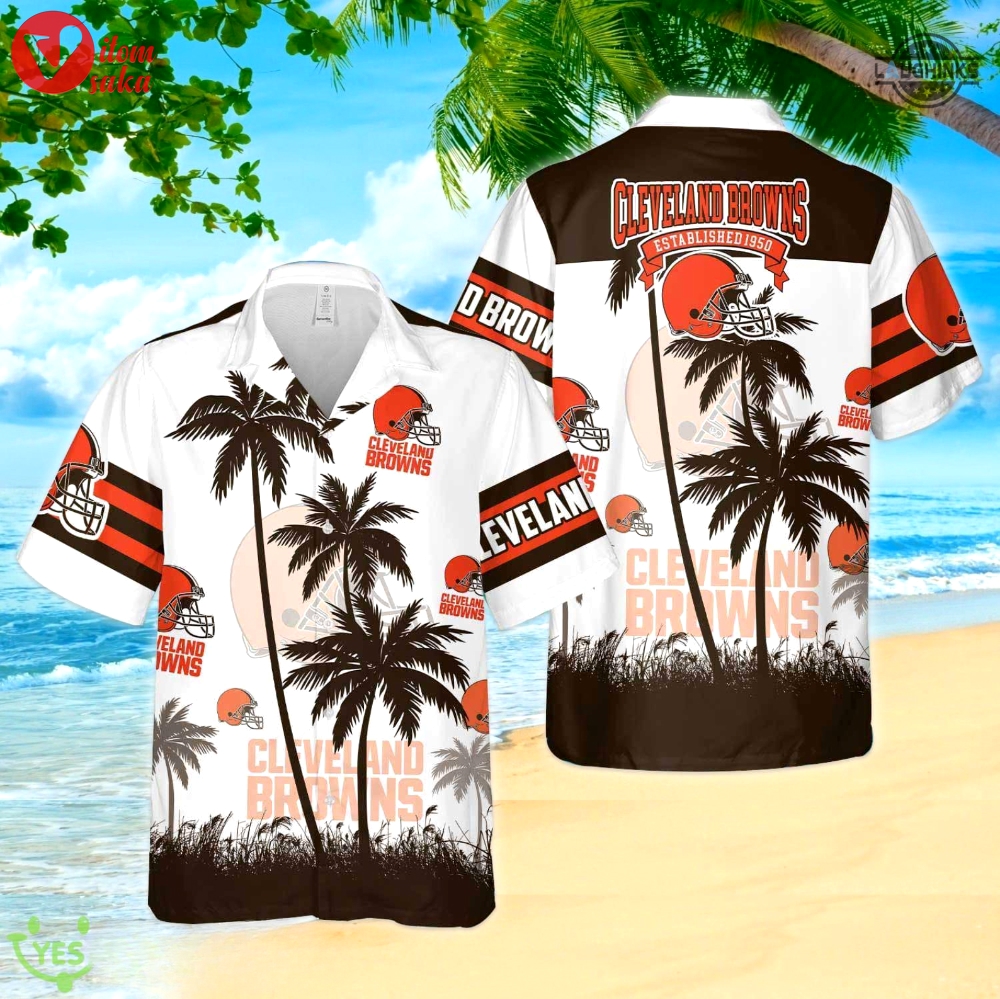 Cleveland browns hawaiian shirt and shorts nfl football aloha button up shirts best gift for men women fans cleveland browns est 1950 palm trees hawaiian set