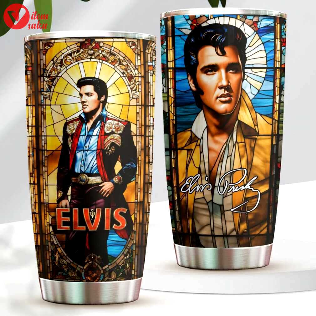 Collectible elvis presley stained glass stainless steel tumbler