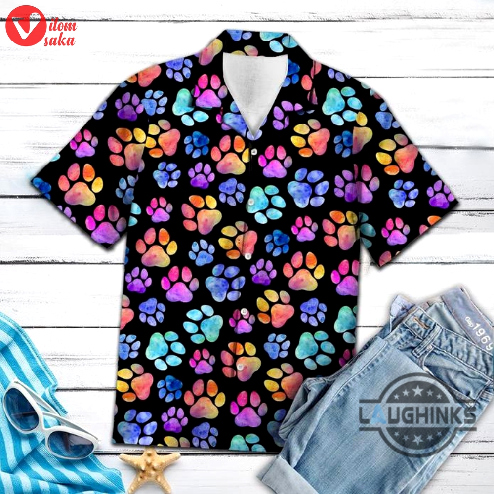 Colorful dog pawprint tropical hawaiian shirt 131 aloha hawaii shirts aloha summer beach button up shirts and shorts