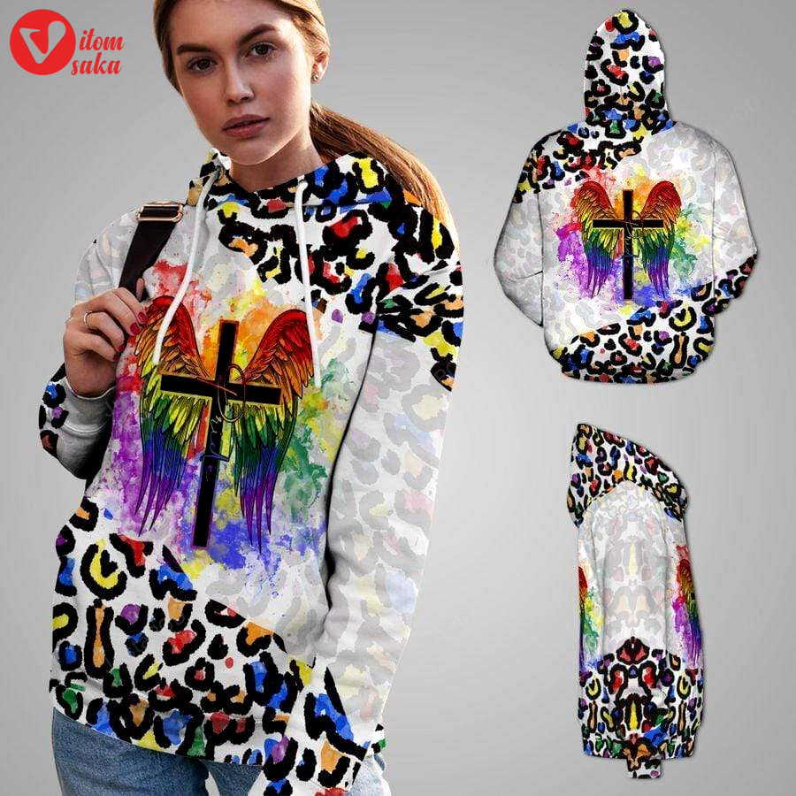 Colorful leopard with the cross and wings lgbt 3d all print hoodie, zip- up hoodie