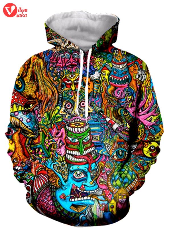 Colorful trippy 3d all over print hoodie, zip-up hoodie