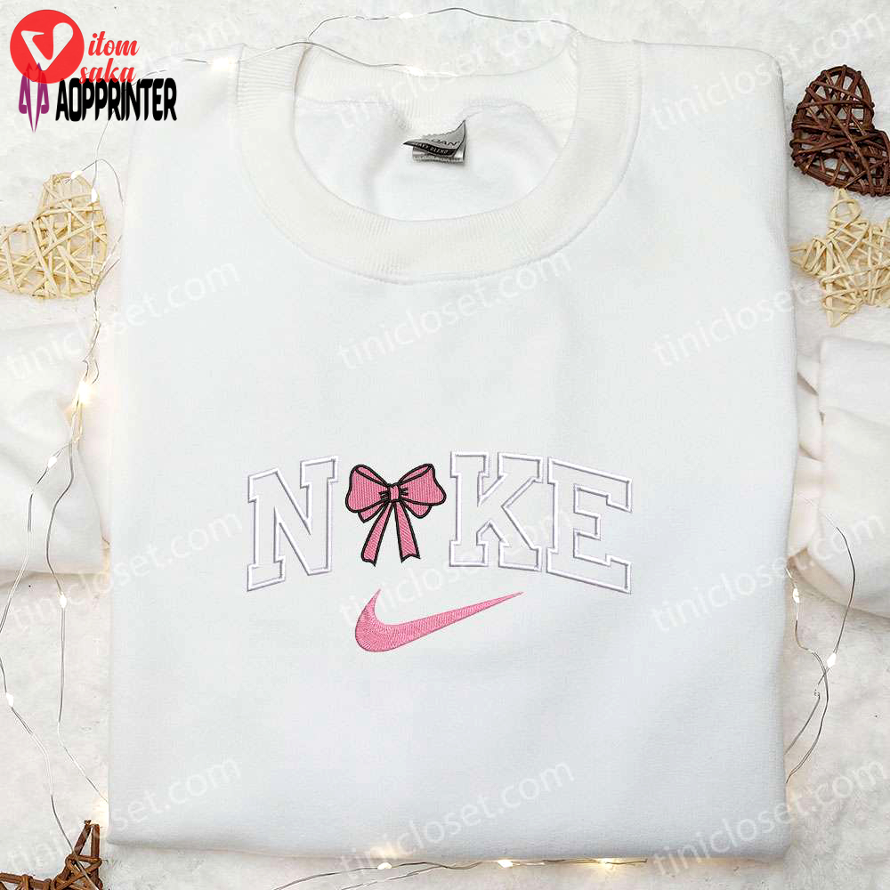Coquette pink bow x nike embroidered shirt & hoodie: perfect gift for girls nike inspired