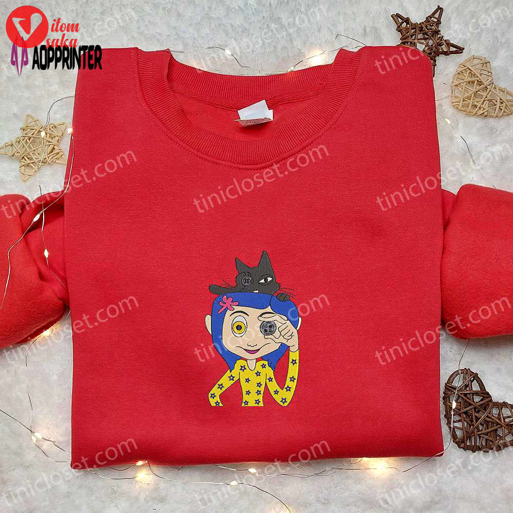 Coraline button eye & cat embroidered sweatshirt: best halloween gift ideas