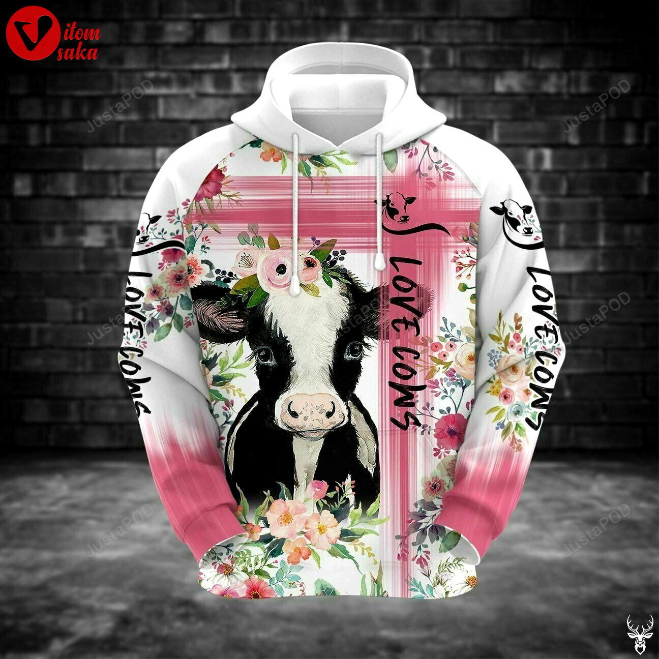 Cow flower 3d all over printed hoodie, zip- up hoodie