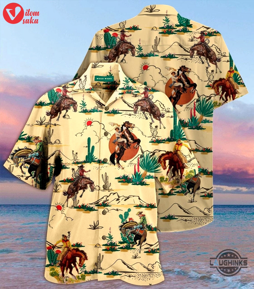 Cowboy hawaiian shirt aloha summer beach button up shirts and shorts new