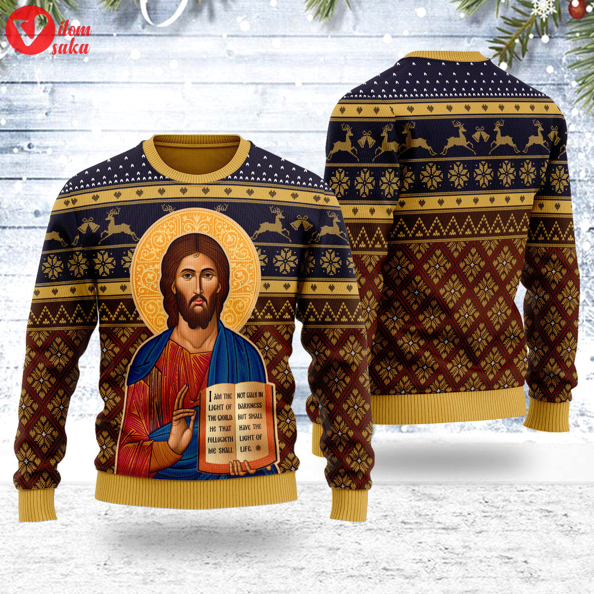Cretan-style christ the teacher artwork christmas sweater – stormmerch exclusive