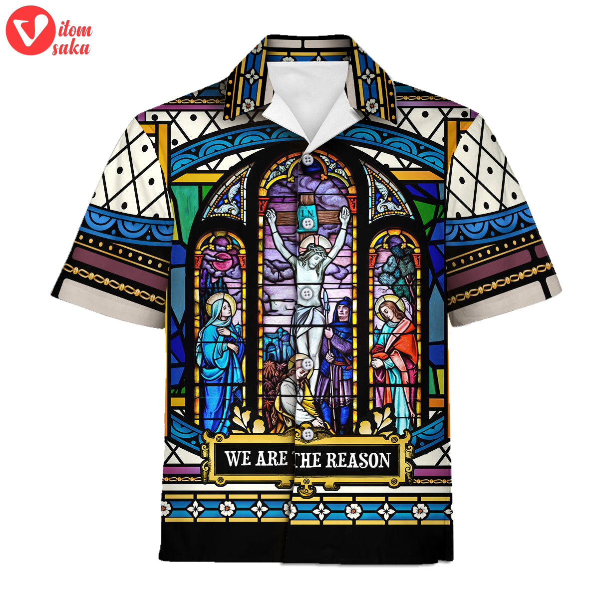 Crucifixion of christ stained glass hawaiian shirt – stormmerch exclusive