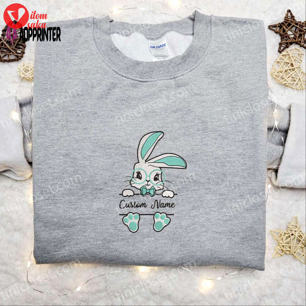 Custom blue easter bunny embroidered shirt & hoodie: perfect thanksgiving day gift idea