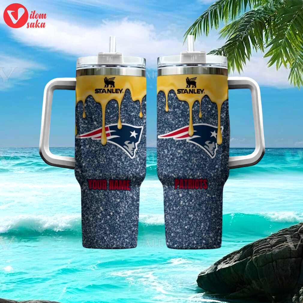 Custom new england patriots nfl glitter drip 40oz stainless steel tumbler
