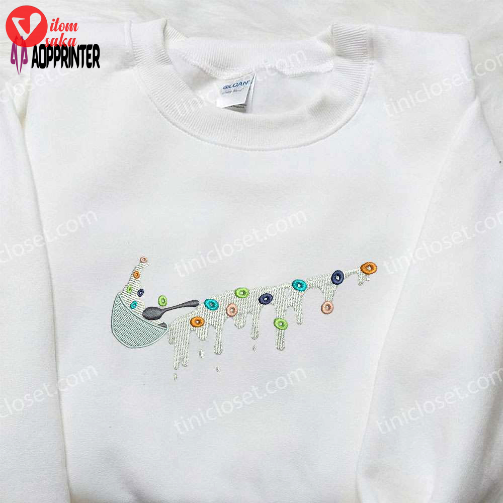 Custom nike embroidered sweatshirt & shirt: cereal bowl & favorite foods designs