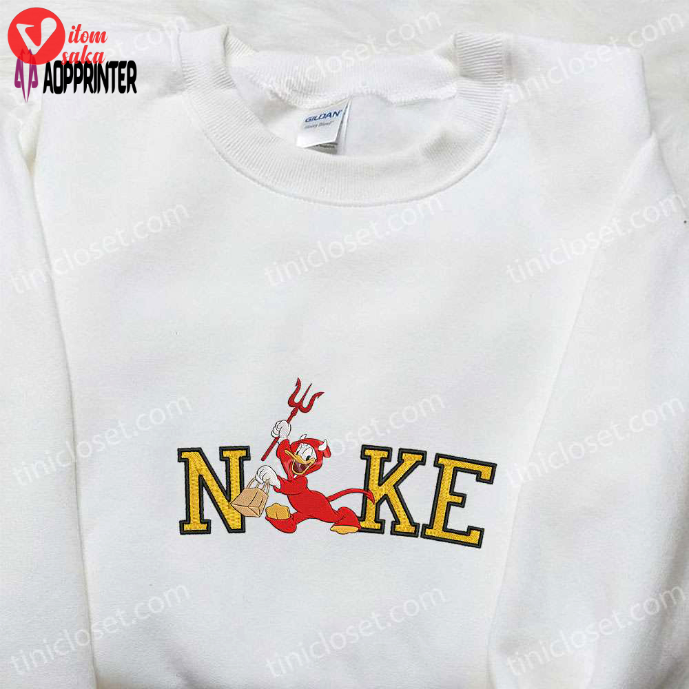 Custom nike x donald devil embroidered shirt: best family gifts