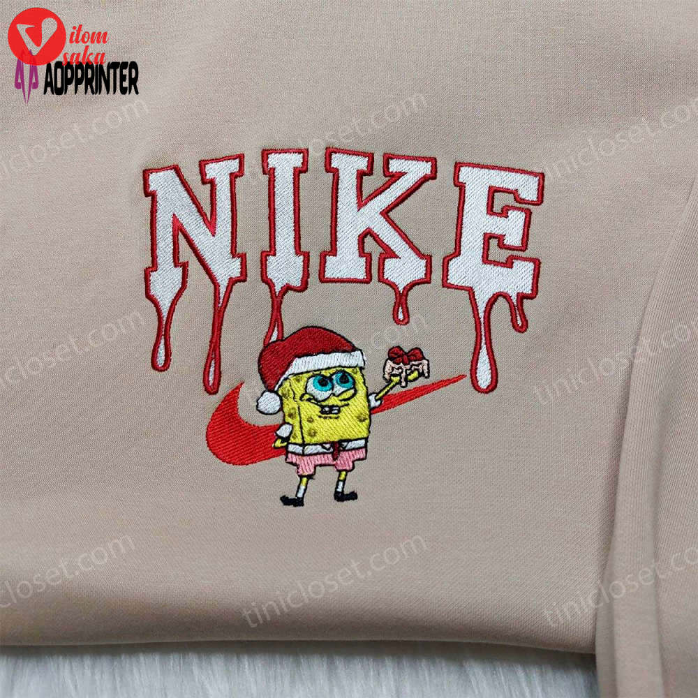 Custom spongebob santa hat nike christmas sweatshirt – perfect family gift idea with nike embroidered hoodie