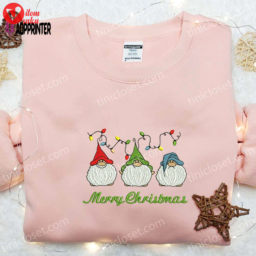 Cute christmas gnomes embroidered hoodie & t-shirt: best gift ideas for kids