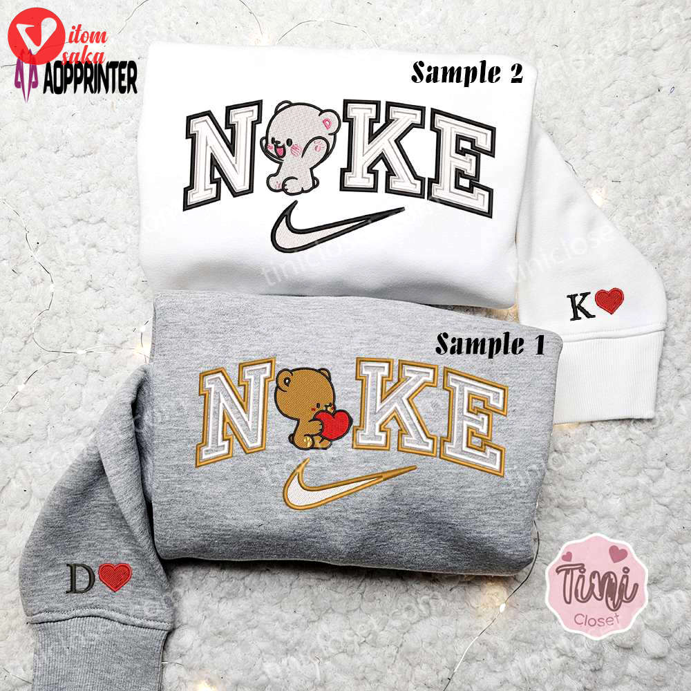 Cute milk and mocha bears x nike couple embroidered shirt hoodie sweatshirt for valentine s day