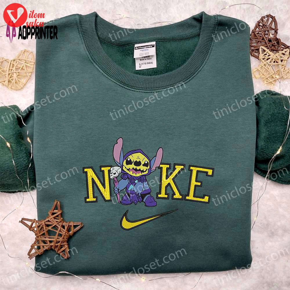 Cute nike x stitch halloween witch embroidered shirt – custom & unique halloween shirt